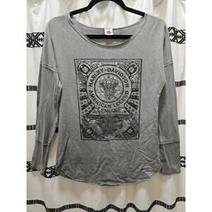 Harley‎ Davidson Motorcycles rhinestone embellished boatneck long sleeve shirt